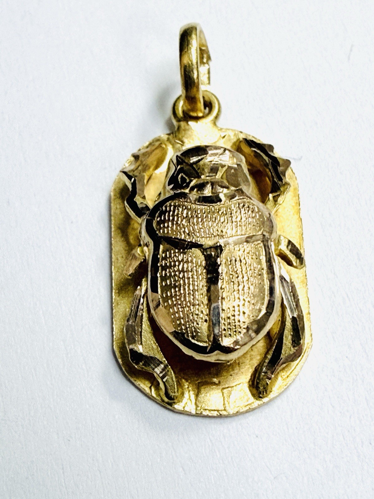 18K Solid Yellow Gold Hand Made Egyptian Scarab Charm. ~ 2.25 Grams