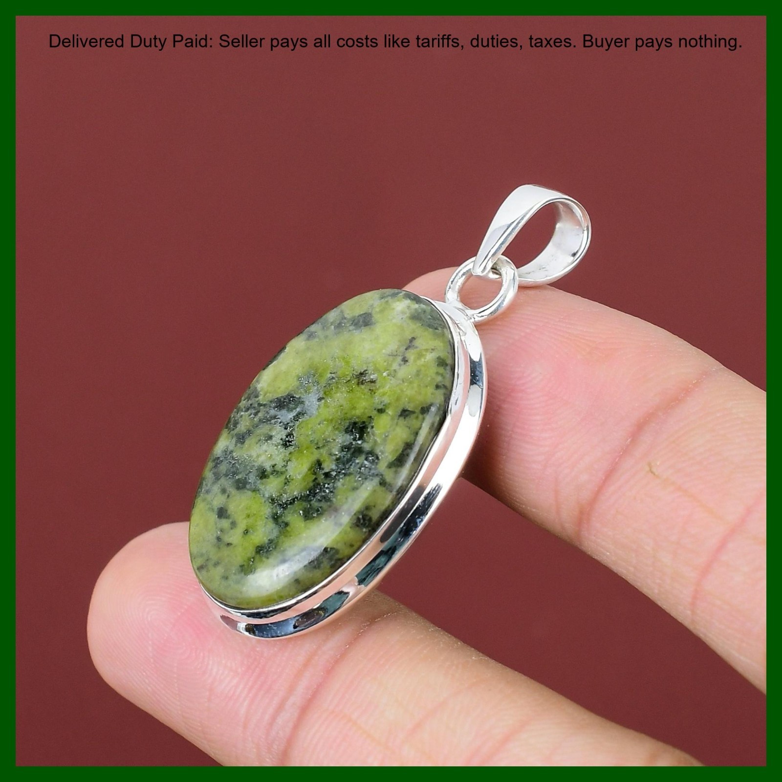 Oval Serpentine Stone Sterling Silver Wife Ethnic Anniversary Engagement Pendant