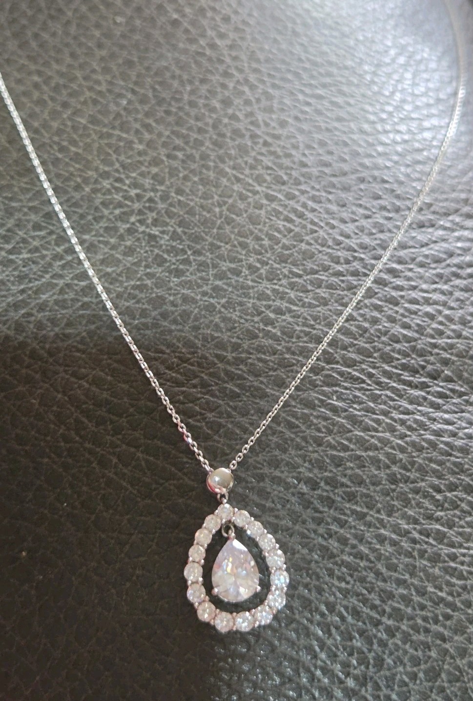 Sterling Silver Sparkling Gemstone Halo Teardrop Necklace 18″ Made In Italy