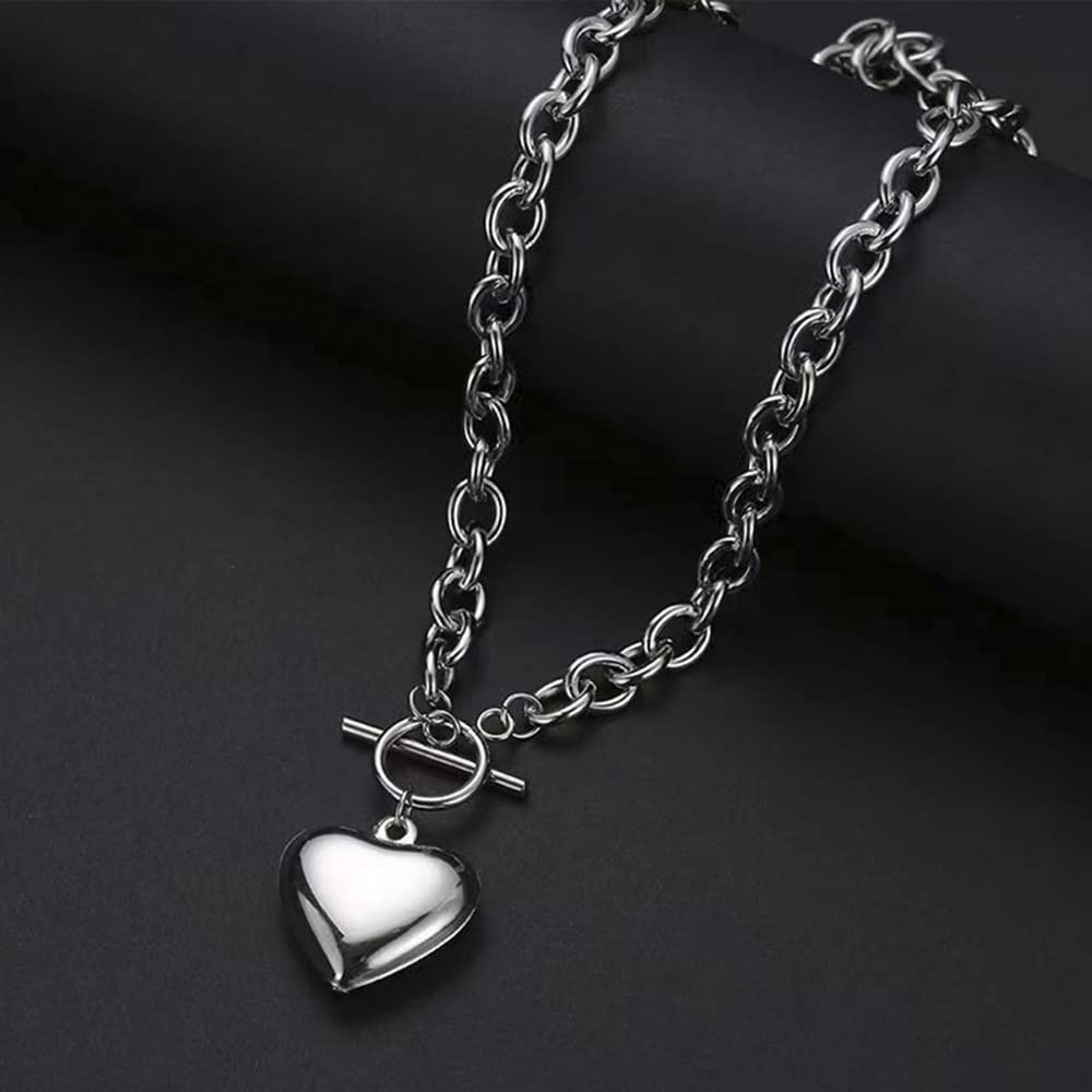 Heart Toggle Necklace Silver Stainless Steel Pendant Choker Charm Necklaces Chun