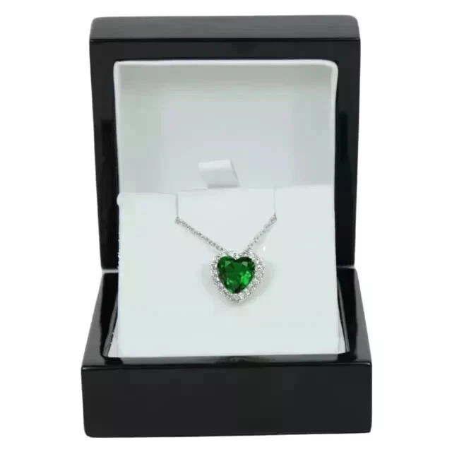 3Ct Lab Created Heart Cut Green Emerald Heart Pendant 14k White Gold Plated
