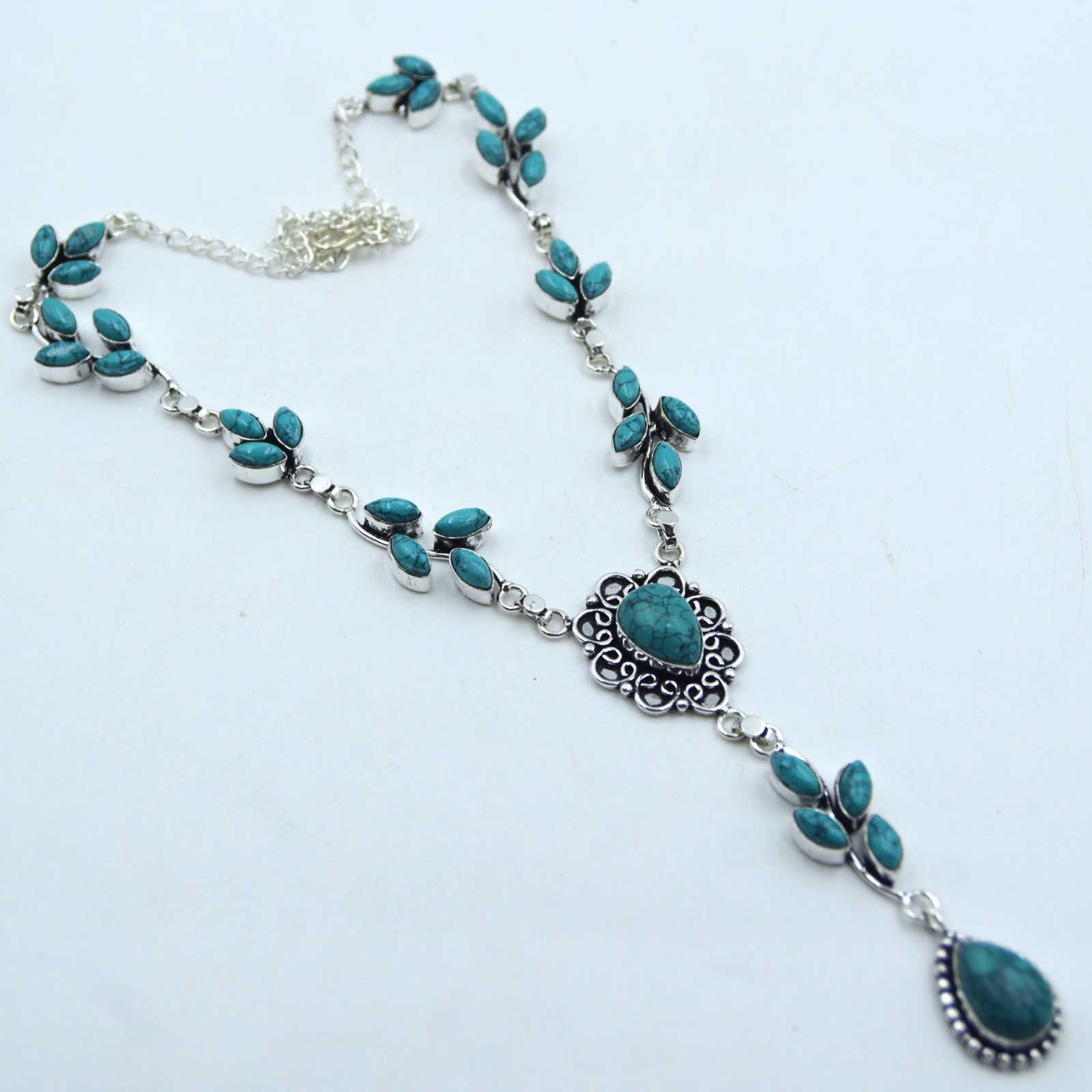 Blue Turquoise Gemstone Handmade 925 Sterling Silver Jewelry Necklace Sz-17-18″