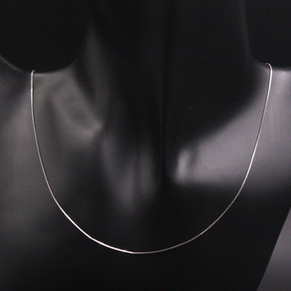 Pure S925 Sterling Silver Women’s Necklace 0.7mm Thin Box Link Chain 17.7inch