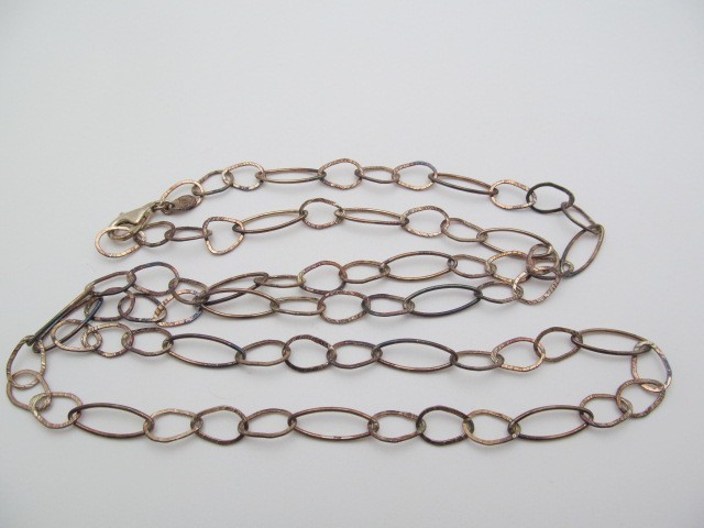 Silpada 925 Sterling Silver Patina Elongated Hammered Oval Link Chain Necklace