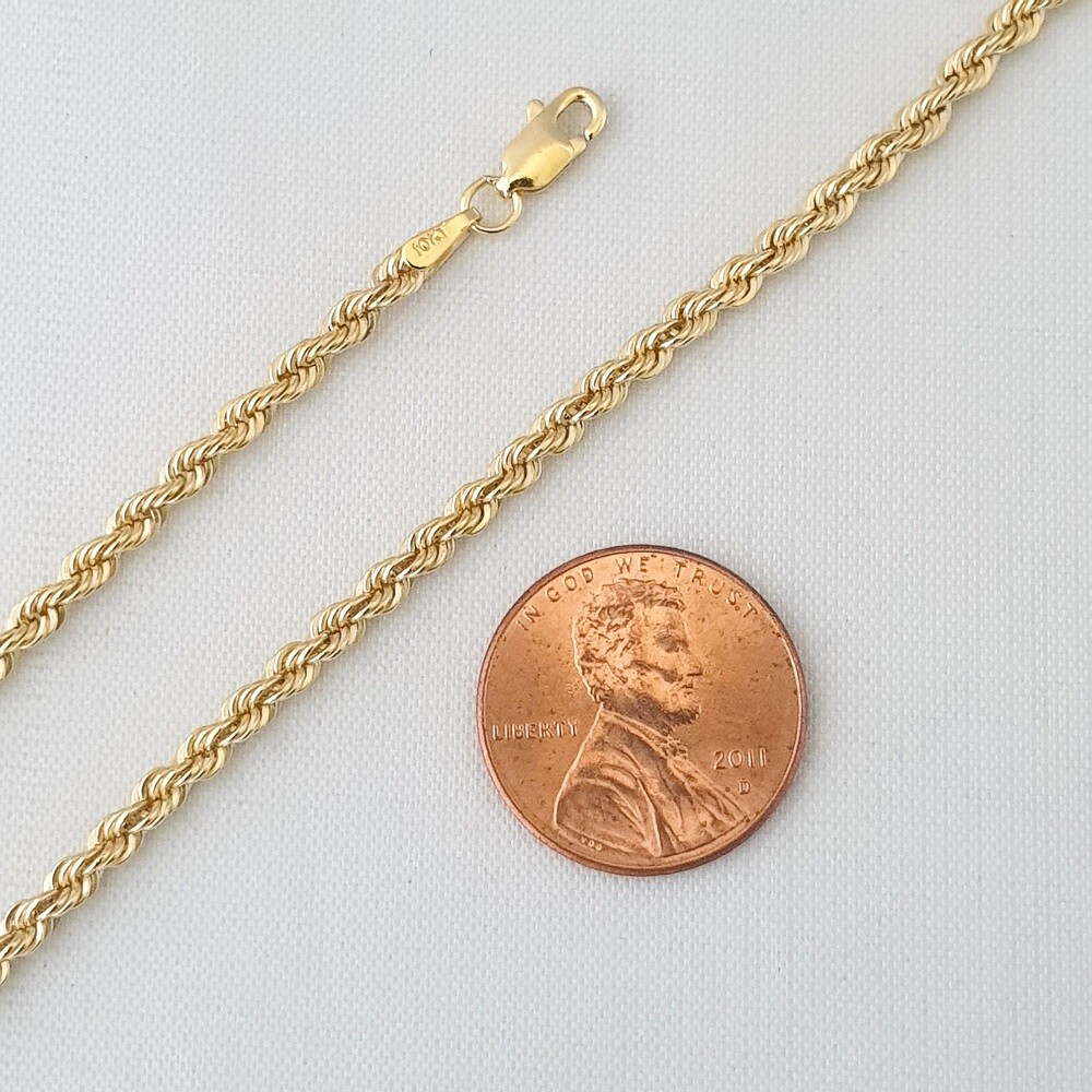 HOLLOW 10K Yellow Gold Men’s Women 2.2mm-3.8mm ROPE Chain Necklaces, 16″-30″