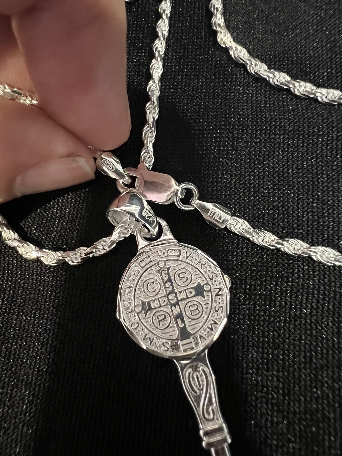 925 Sterling Silver Mens St Benedict Key San Benito Llave & Rope Chain 20 24 30