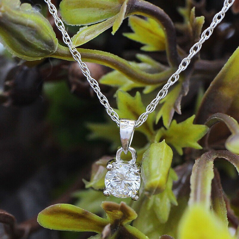 1/3 Ct Lab Grown Diamond Solitaire Pendant 18″ Necklace 14K White Gold