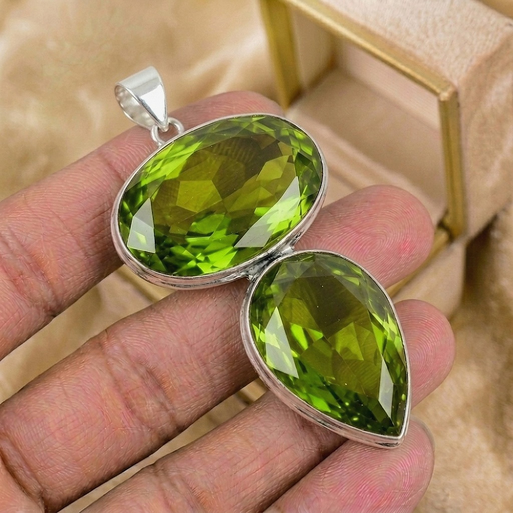 Silver Peridot Gemstone Pendant 925 Sterling Silver Unique Jewelry Pendant