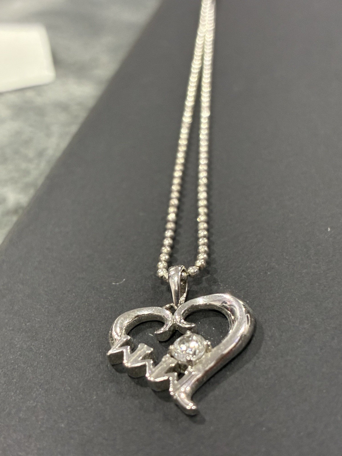 Sterling Silver 925 Heart Love Charm Pendant Ball Chain Lobster Clasp Signed