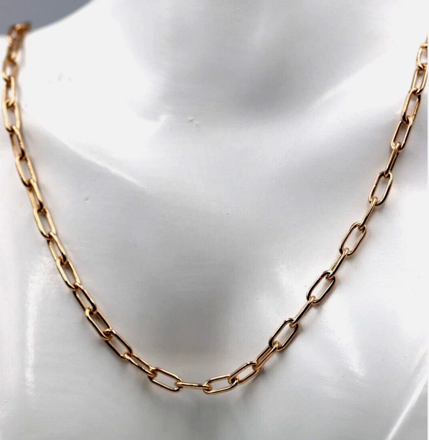 Genuine Solid 9ct 9k 375 Rose Gold Handmade Paper Clip Paperclip 45cm Necklace