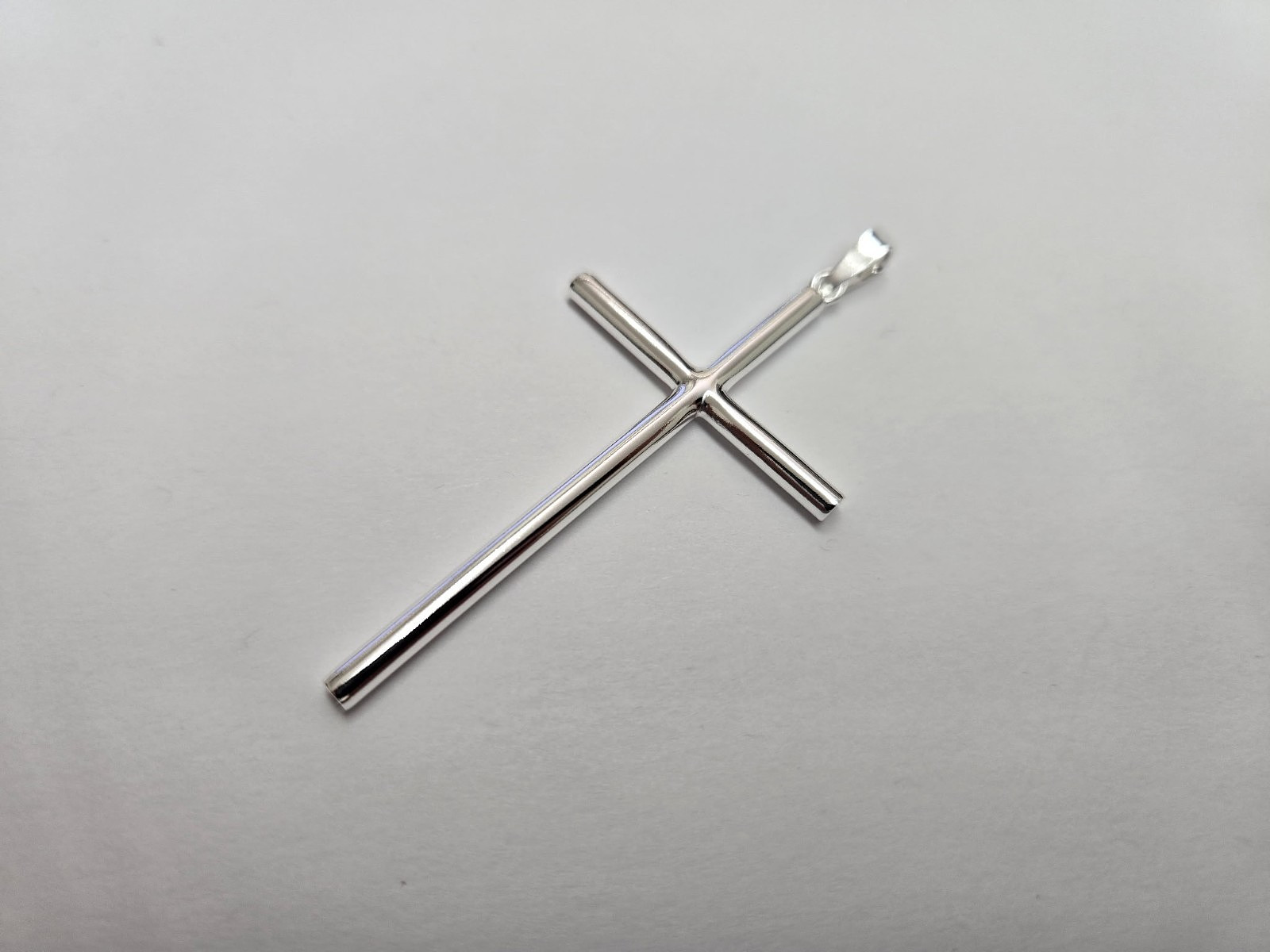 925 Sterling Silver Large Plain Tubular Cross Pendant 2 1/4 Inch Tall (56mm)