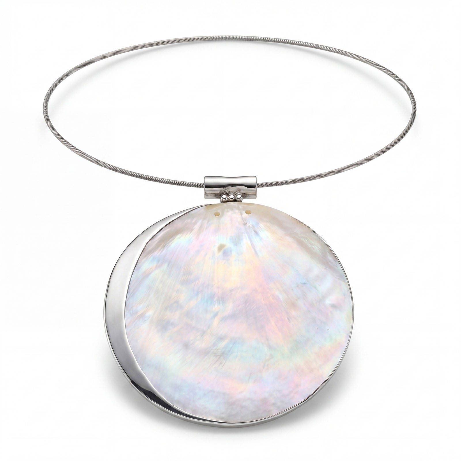 Mother of Pearl Statement Pendant Necklace CollarIridescent Shell 16.5″