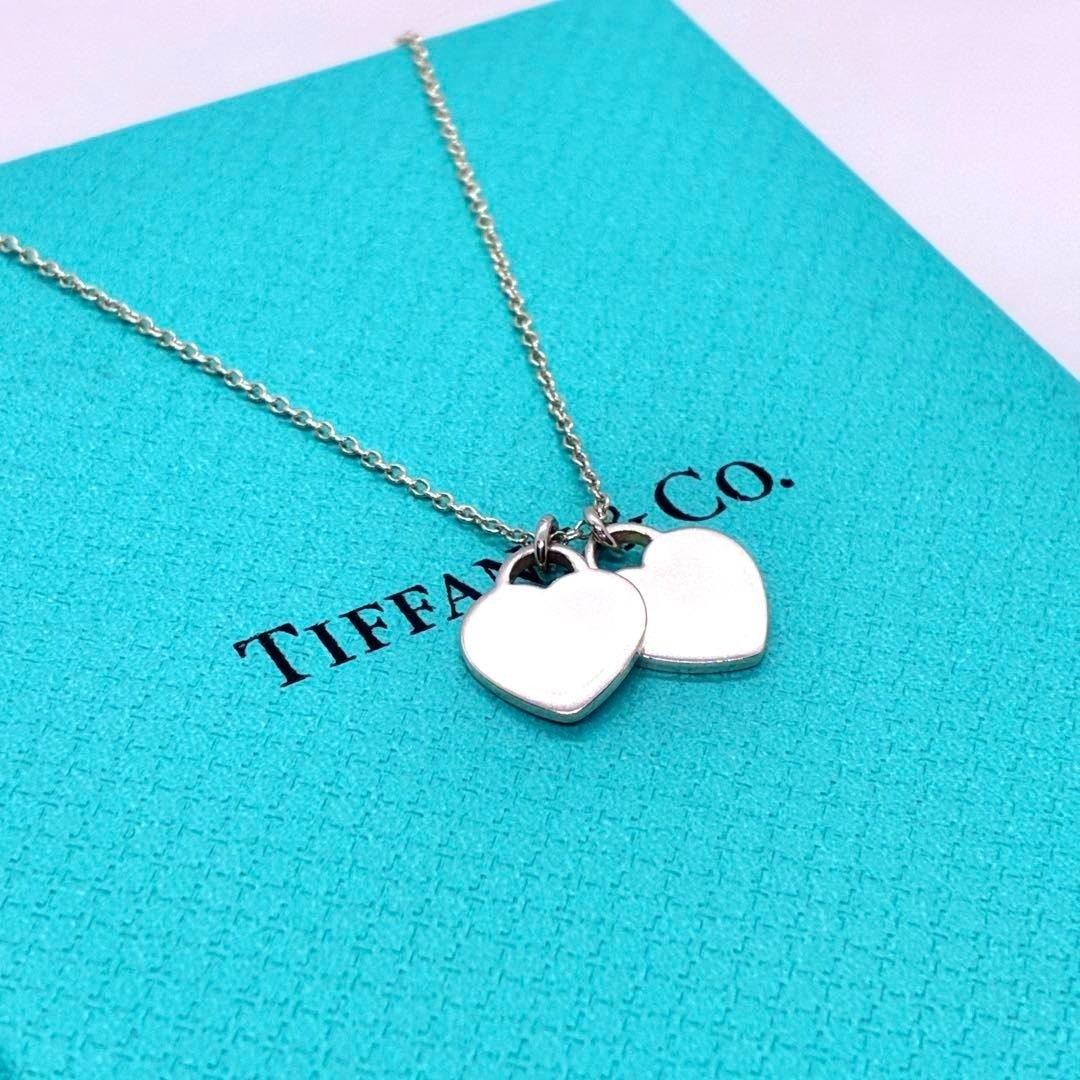 Tiffany & Co. Return To Tiffany Mini Blue Double Heart Necklace Sterling Silver