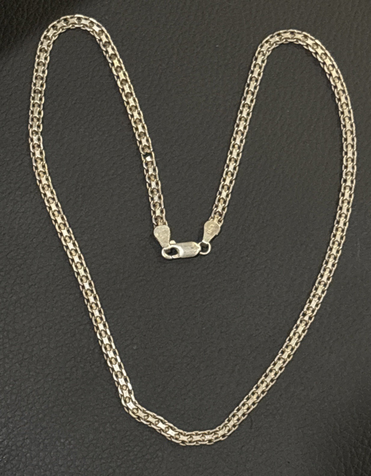 VINTAGE AGI 925 Sterling Silver Flat Bismark Link Chain Necklace 18” Italy