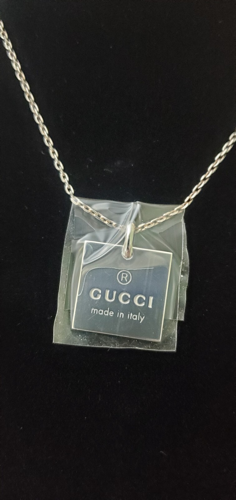 Gucci Trademark Necklace Chain Logo Square Pendant 925 Sterling Silver Rare NIB