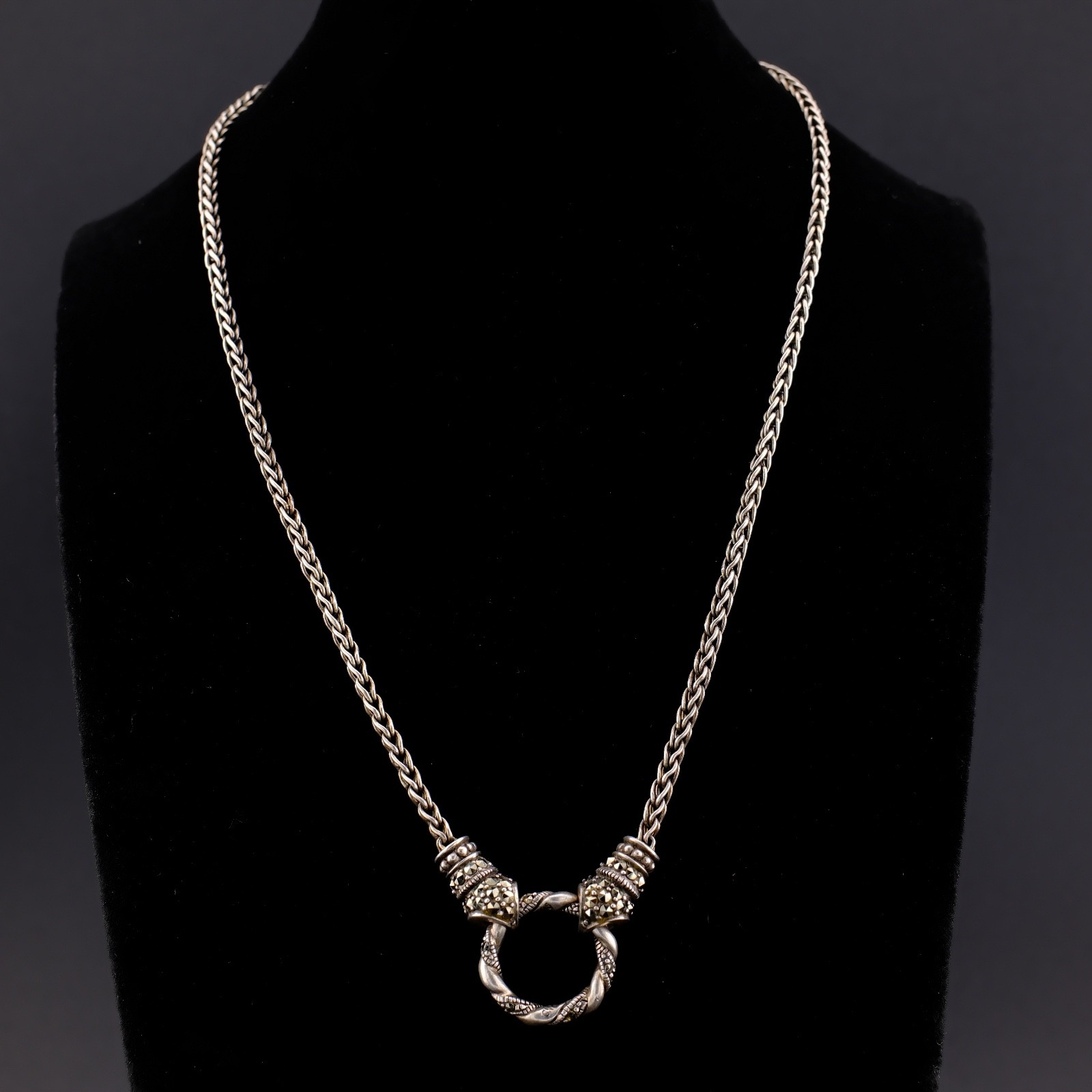 925 Sterling Silver Wheat Chain Necklace Designer Style Marcasite Ring 16” 15g
