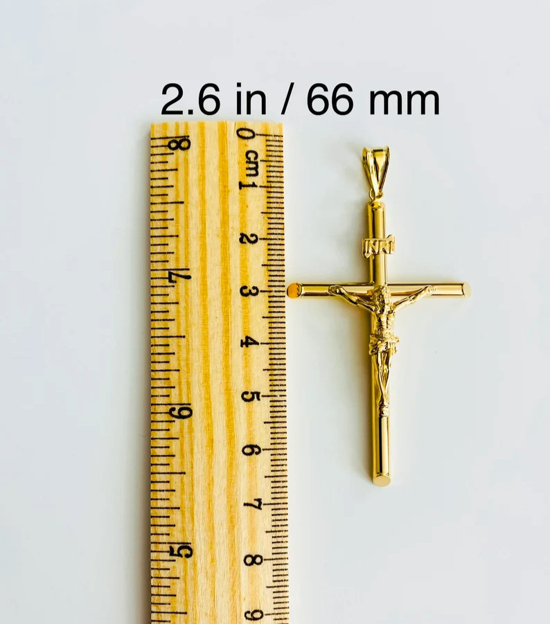 14K Real Gold Crucifix Cross 2.6″ Pendant, 14k Gold Jesus Christ Cross- PT836
