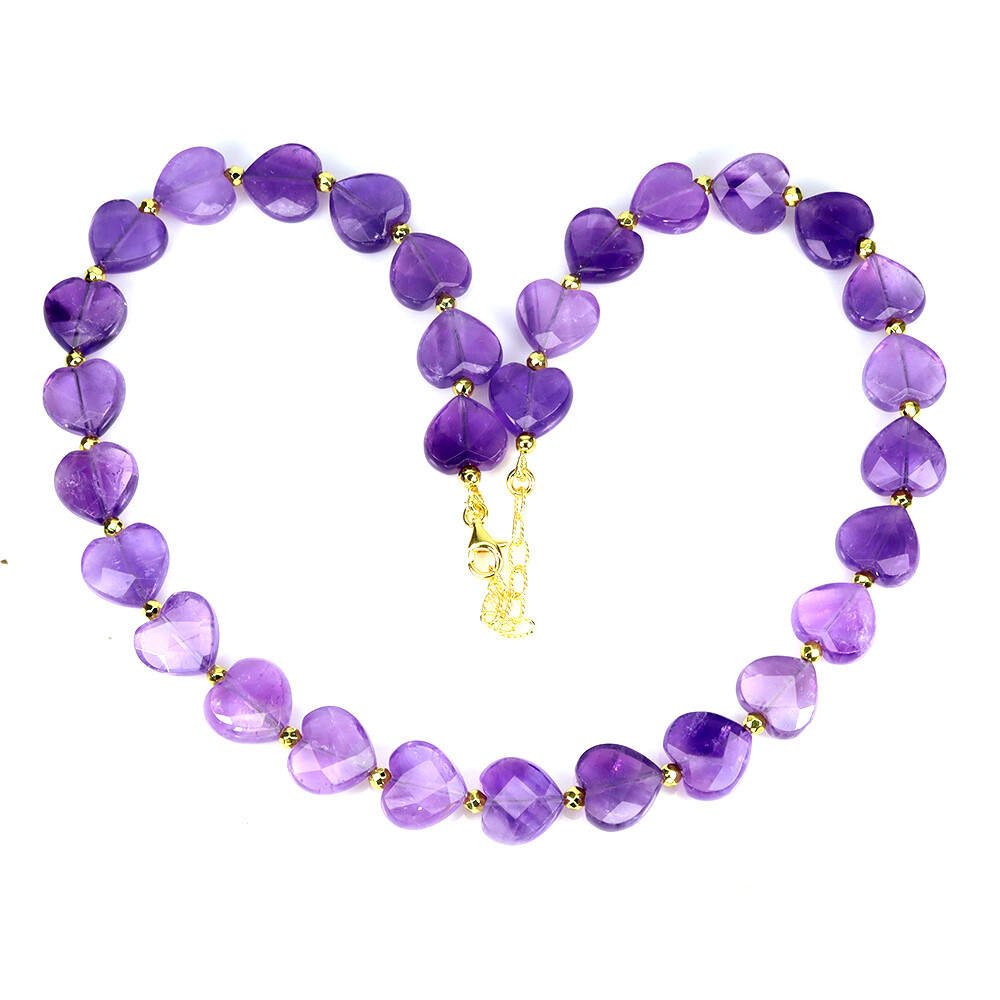 925 Sterling Silver Necklace Heart Amethyst 13mm Natural Gemstone Jewelry 17 In