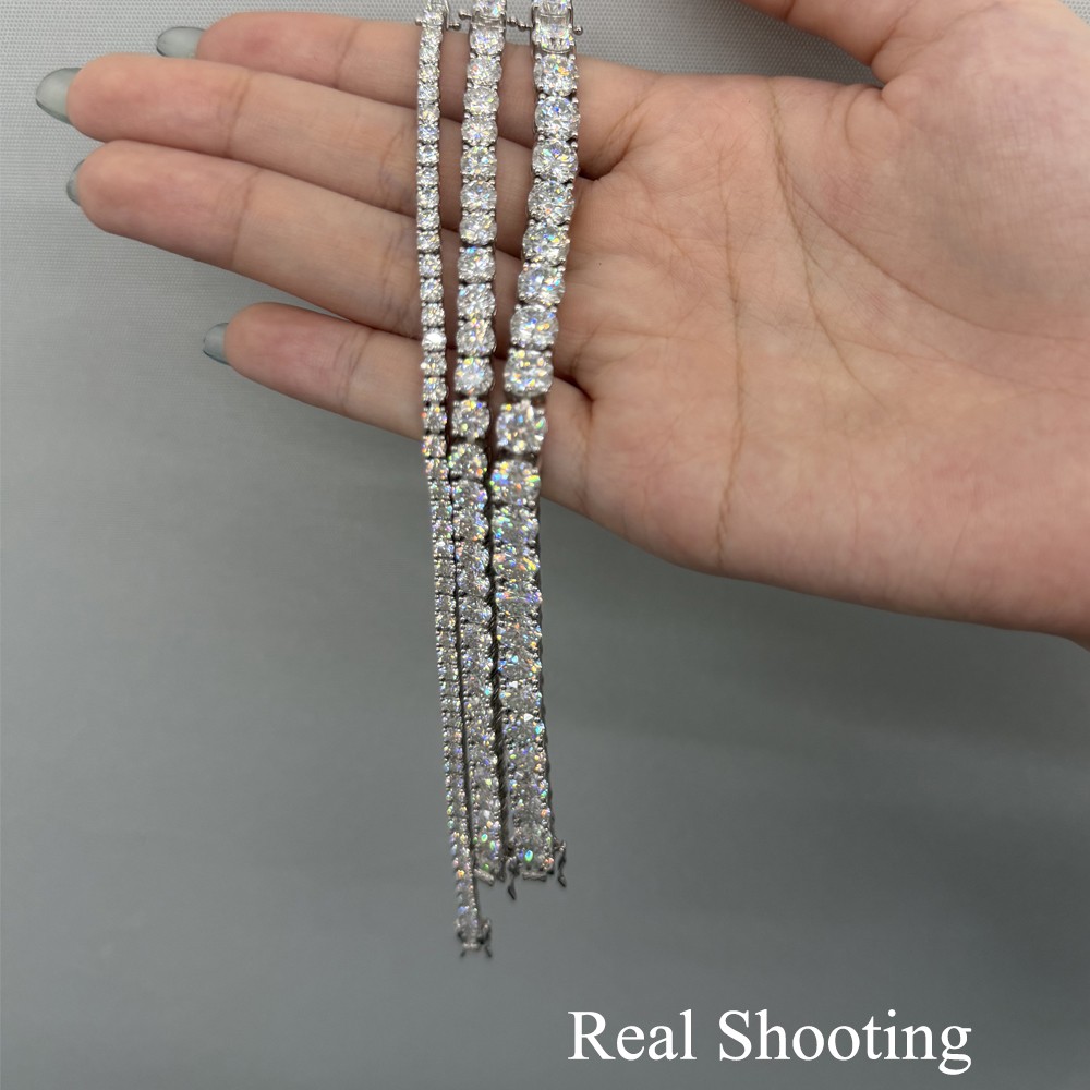 US 4mm D VVS1 MOISSANITE Tennis Chain Necklace – 925 Sterling Silver – Men Women