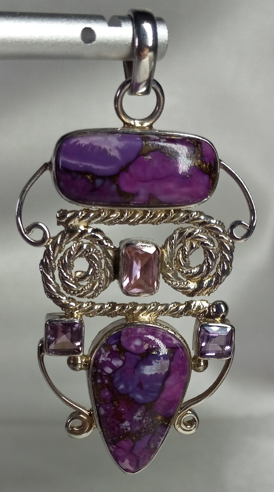 Turquoise Quartz Sterling Silver Pendant 18 Grams Artisan Silver Rush Purple