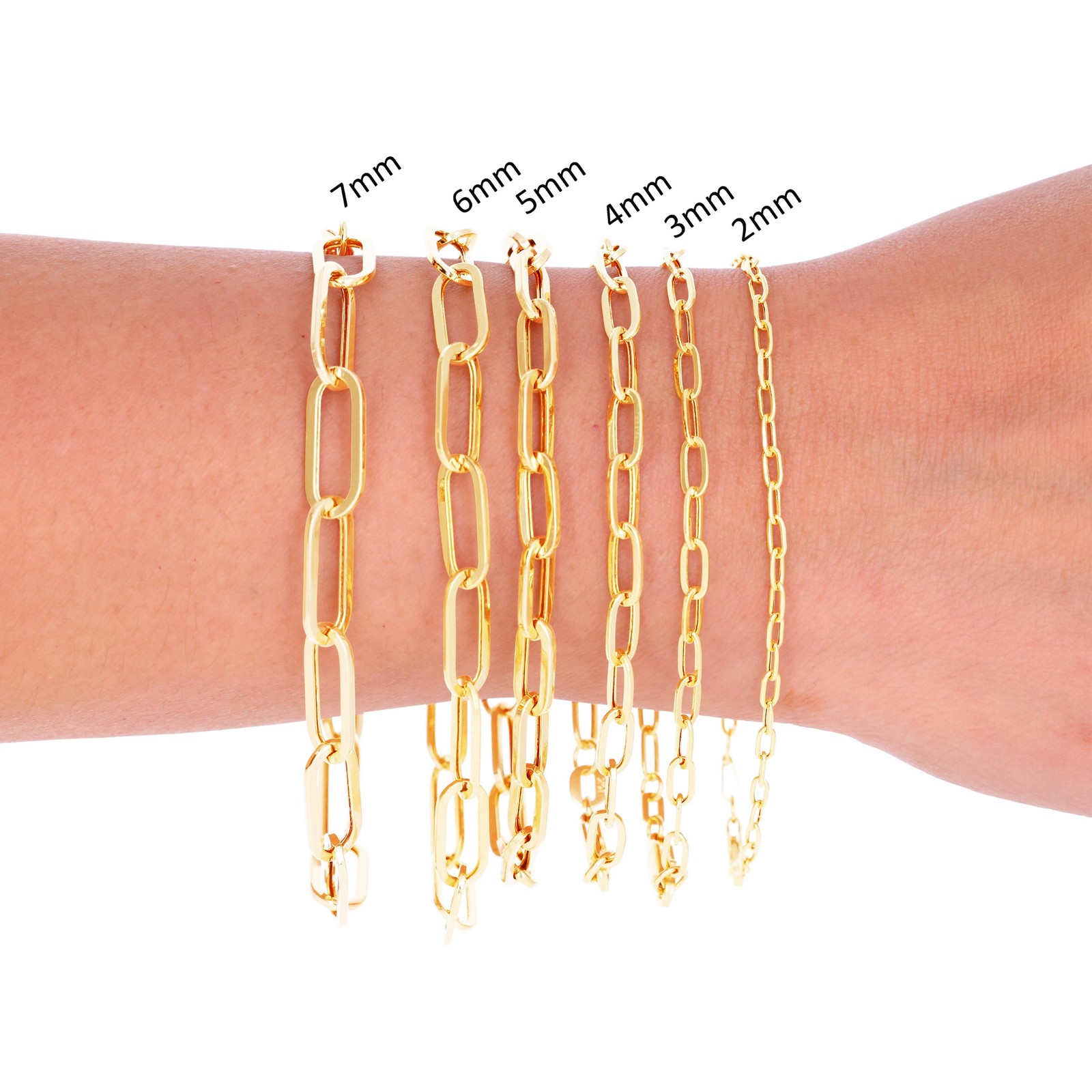 14k Yellow Gold Paperclip 2mm-7mm Chain Cable Rolo Bracelet Mens Womens 7″ – 8″