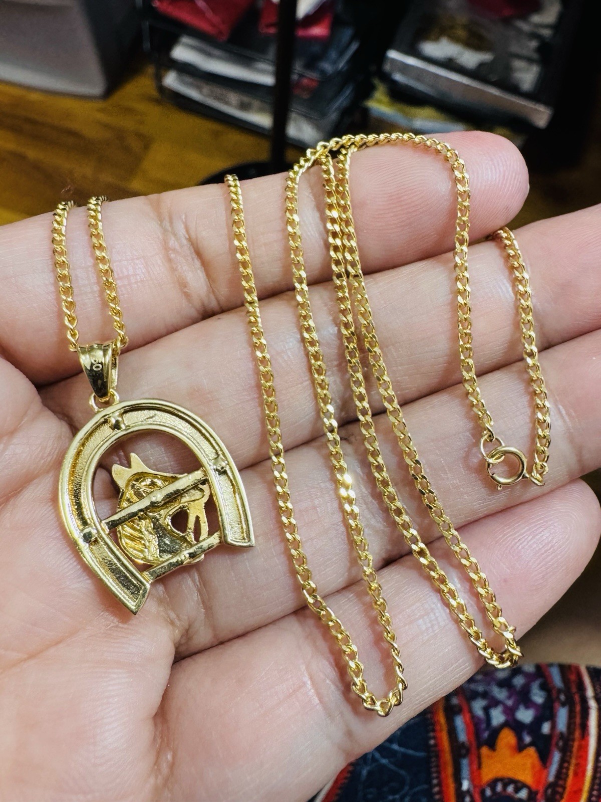 Rare 18K 750 Fine Genuine Gold Horseshoe Set Necklace 24”/23.5” Long 9.83g 2.2mm