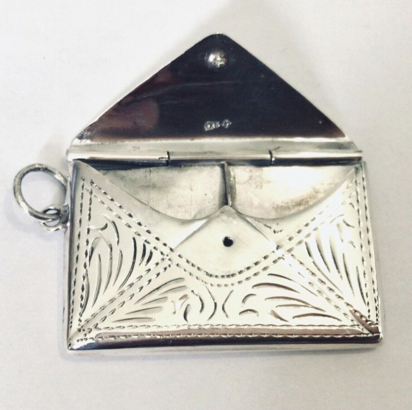Sterling Silver engraved stamp case love note photo locket chatelaine pendant BN
