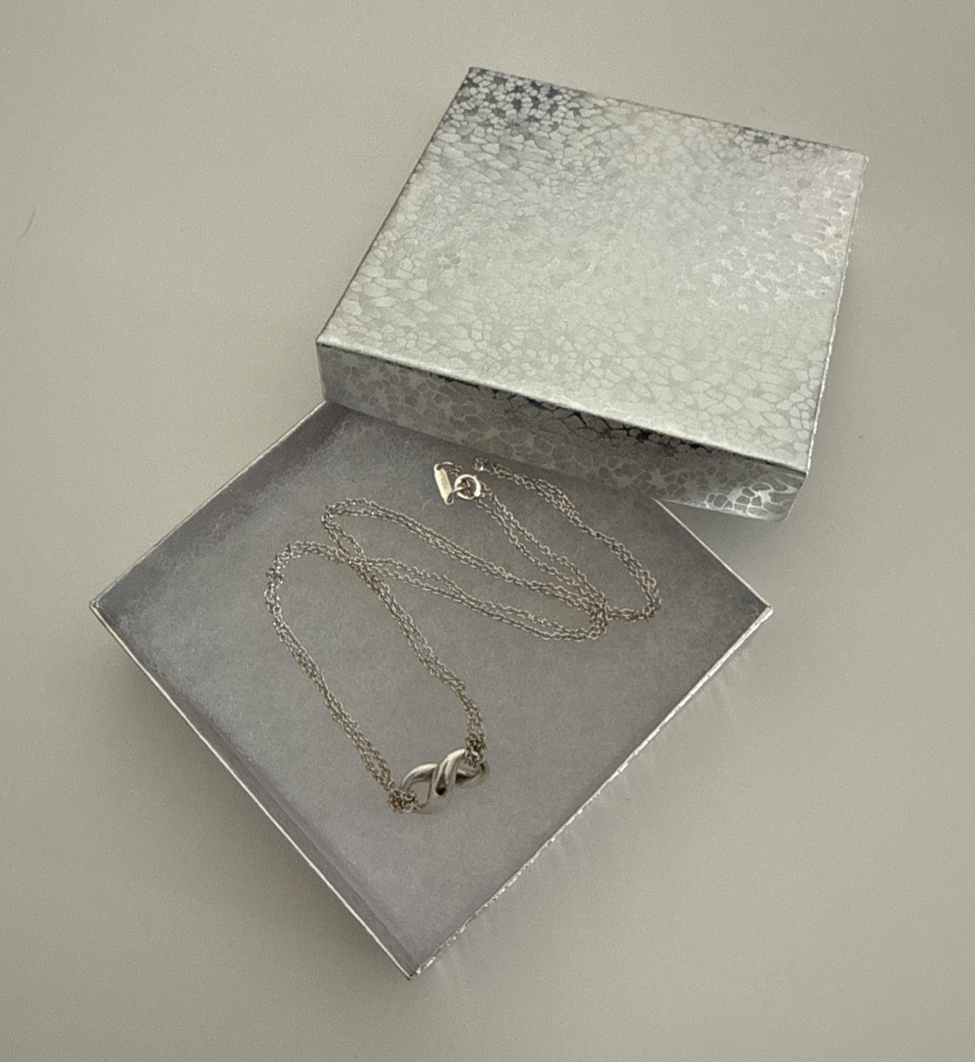 Tiffany & Co. Infinity Double Chain Necklace Pendant 16″ Silver