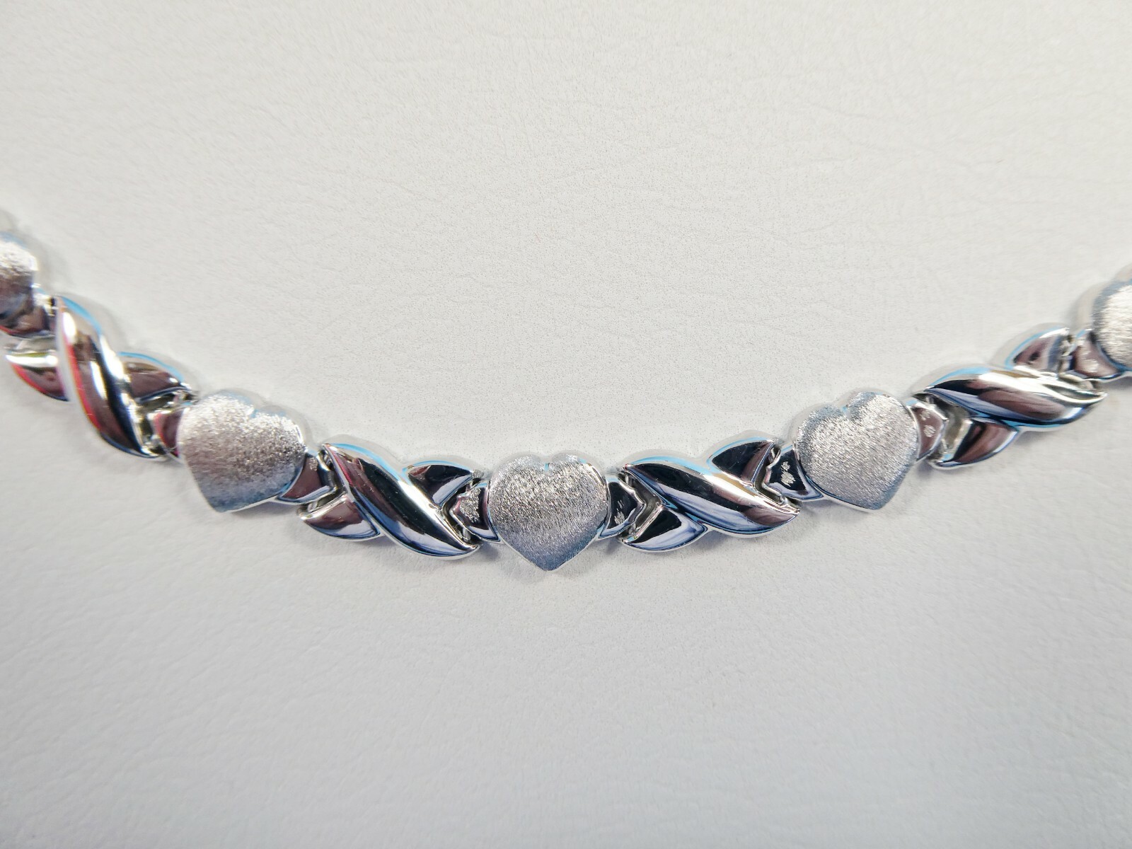 14K WHITE GOLD NECKLACE SATIN FINISH XO HEART OVER REAL 925 STERLING SILVER