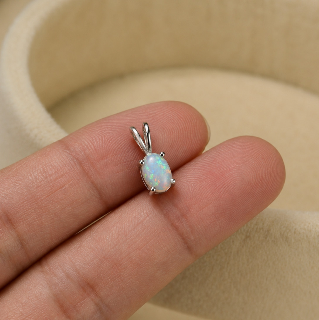 6x8mm white fire opal pendant sterling 925 silver jewelry without chain pendant
