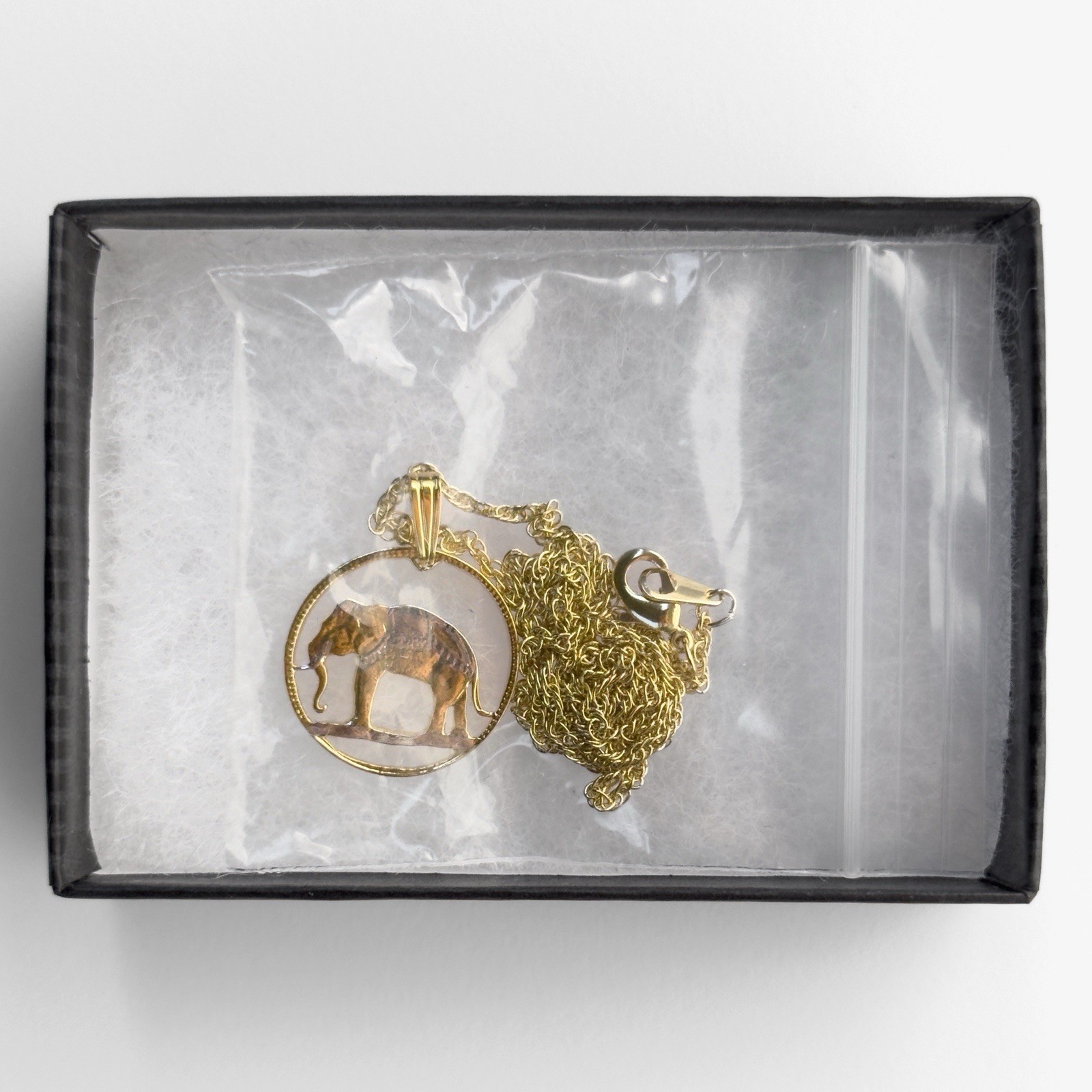 Littleton Coin Co. 14K Gold Plated Cutout Elephant Coin Rope Chain Necklace J200