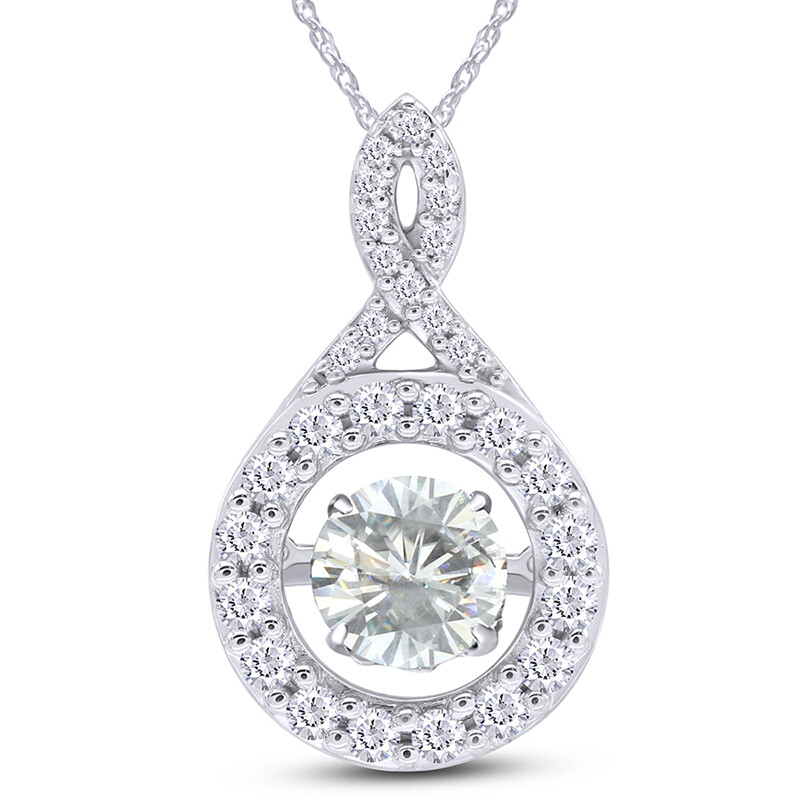 1.25ct Round Moissanite Infinity Dancing Pendant 18″ Necklace Sterling Silver