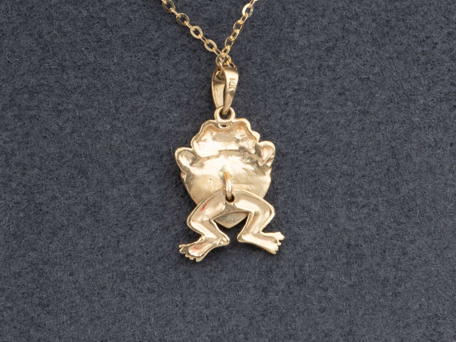 14K Gold Vintage Frog Charm with Dangle Movable Legs Enamel Initial M? Cute