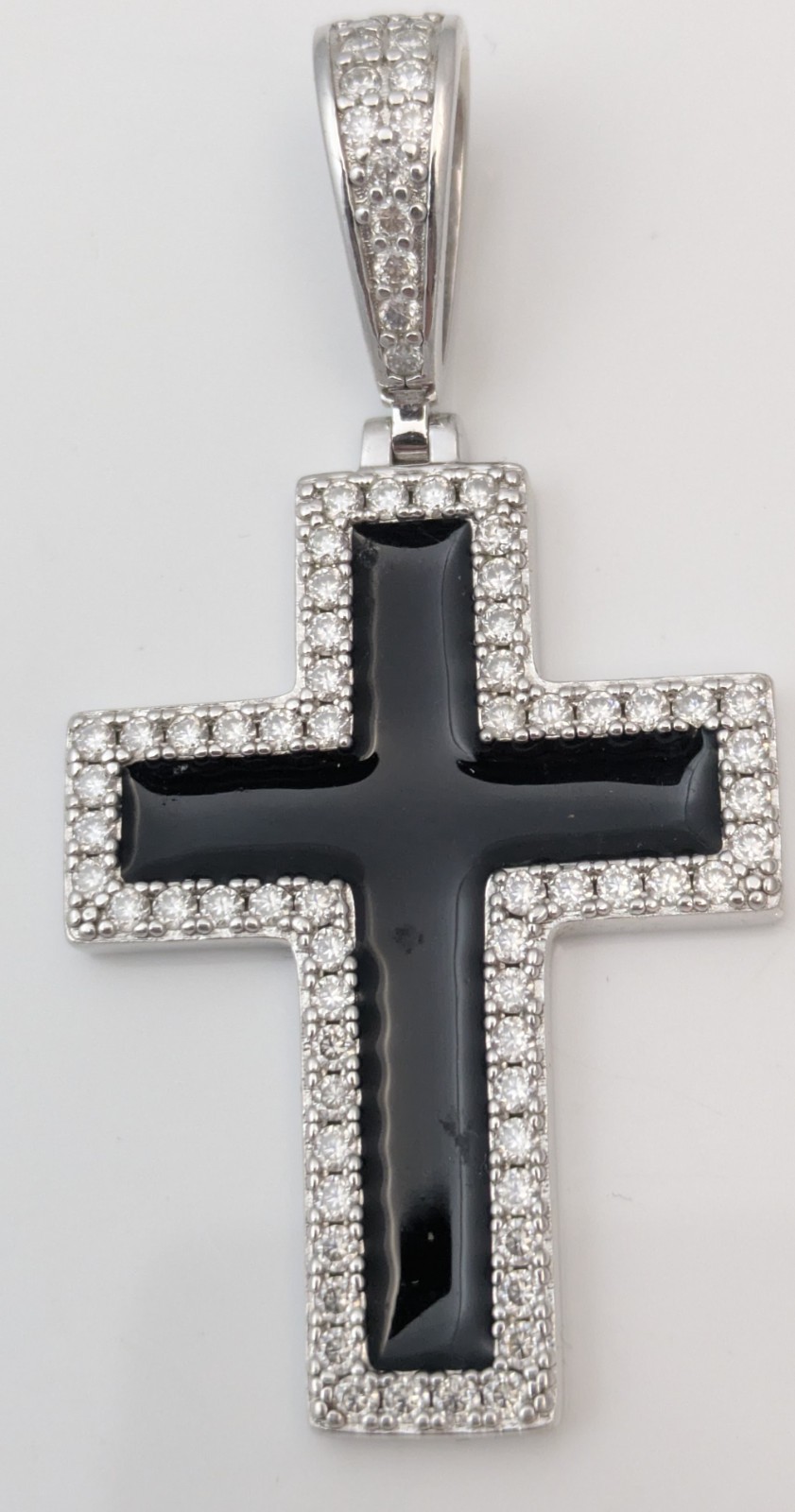925 Sterling Silver Moissanite Cross Pendant / Charm Black Enamel Harlem Bling
