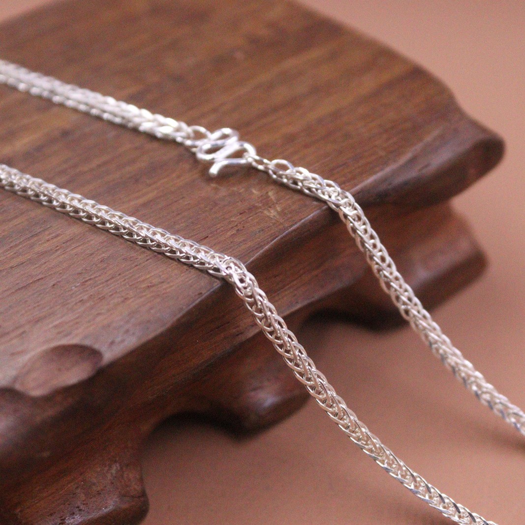 Pure Silver 999 Chain 2mm Width Wheat Link 20inch Sweater Necklace Stamp 足银999