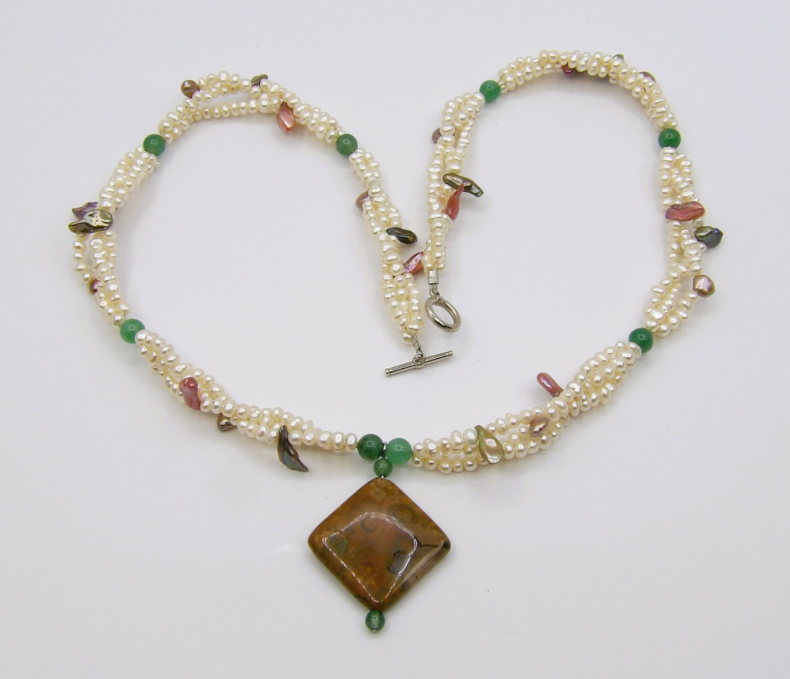 23 inches long Multicolor Aventurine & Genuine Freshwater Pearl Necklace NK958