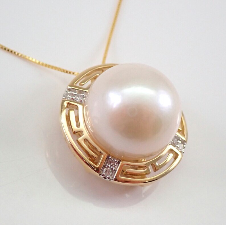 3.00 Ct Round White Pearl Women’s Halo Pendant 14K Yellow Gold Plated Silver