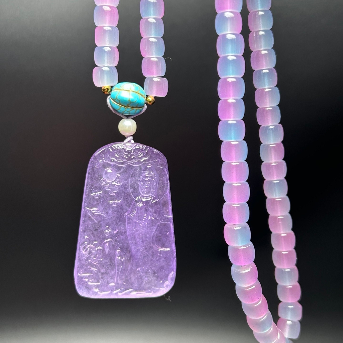 Nature ice Burmese Jade Jadeite carved kwan-yin lucky amulet Pendant&Necklaces