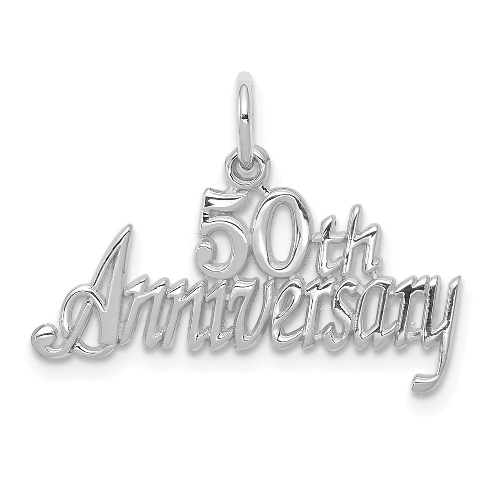10k White Gold 50th ANNIVERSARY Charm Pendant L-0.71 Inch, W-0.95 Inch