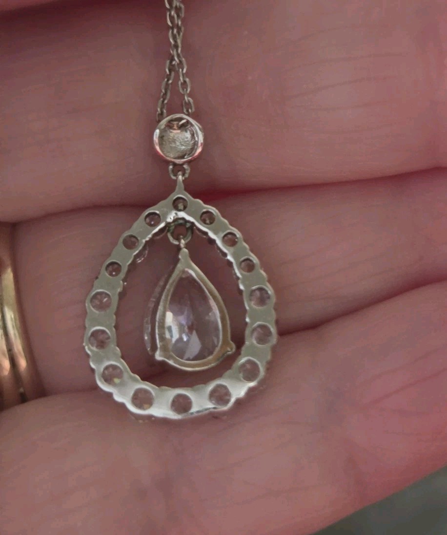Sterling Silver Sparkling Gemstone Halo Teardrop Necklace 18″ Made In Italy