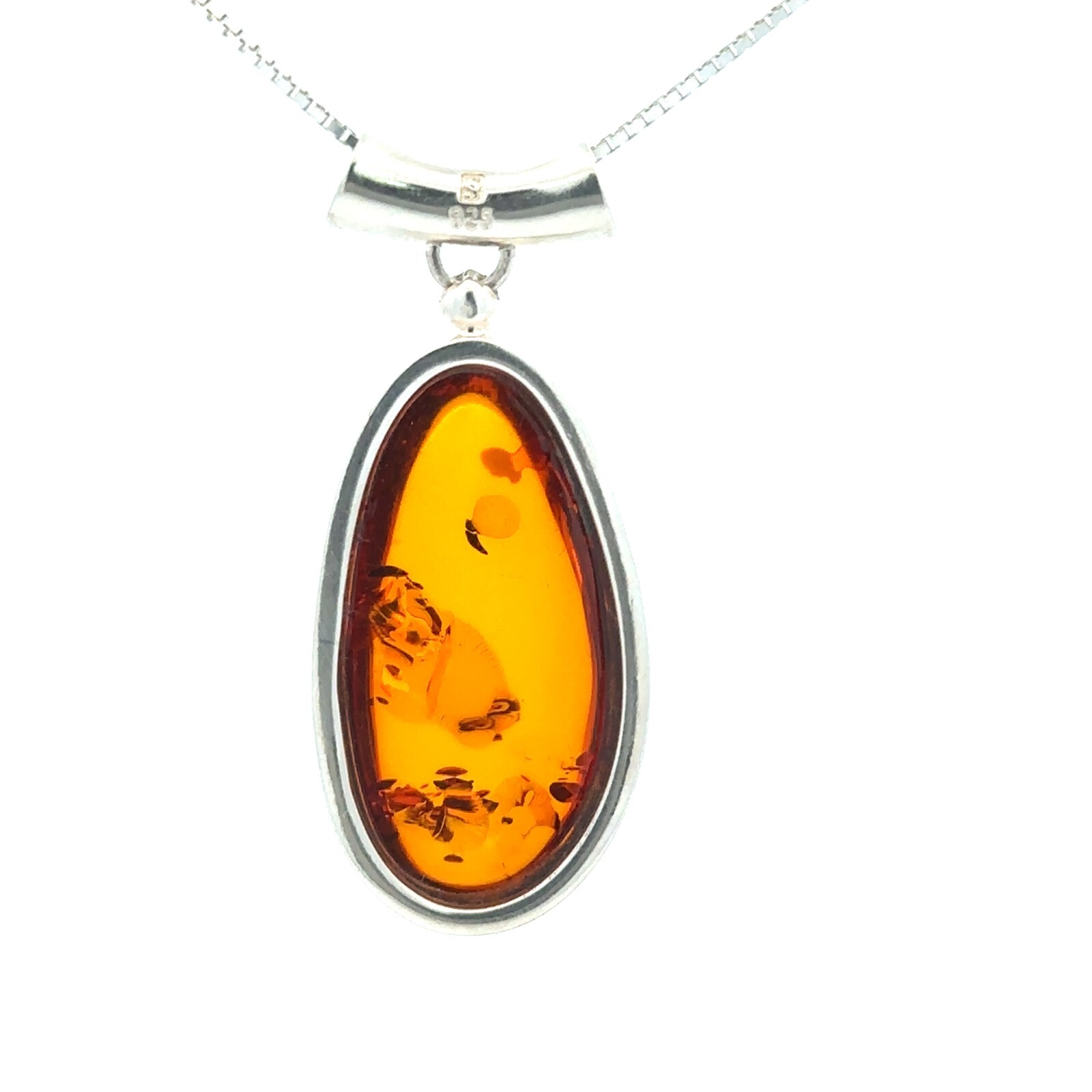 Sterling Silver Baltic Amber Pendant-Handmade- (3/4 x 1 1/2 Inch)