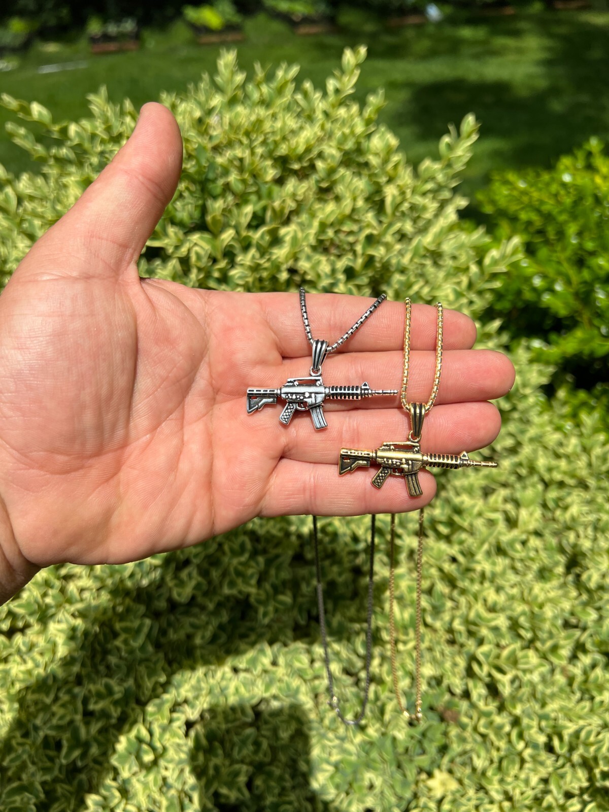 Real 925 Silver / 14k Gold Plated AR Gun Rifle Pendant Necklace Military Charm