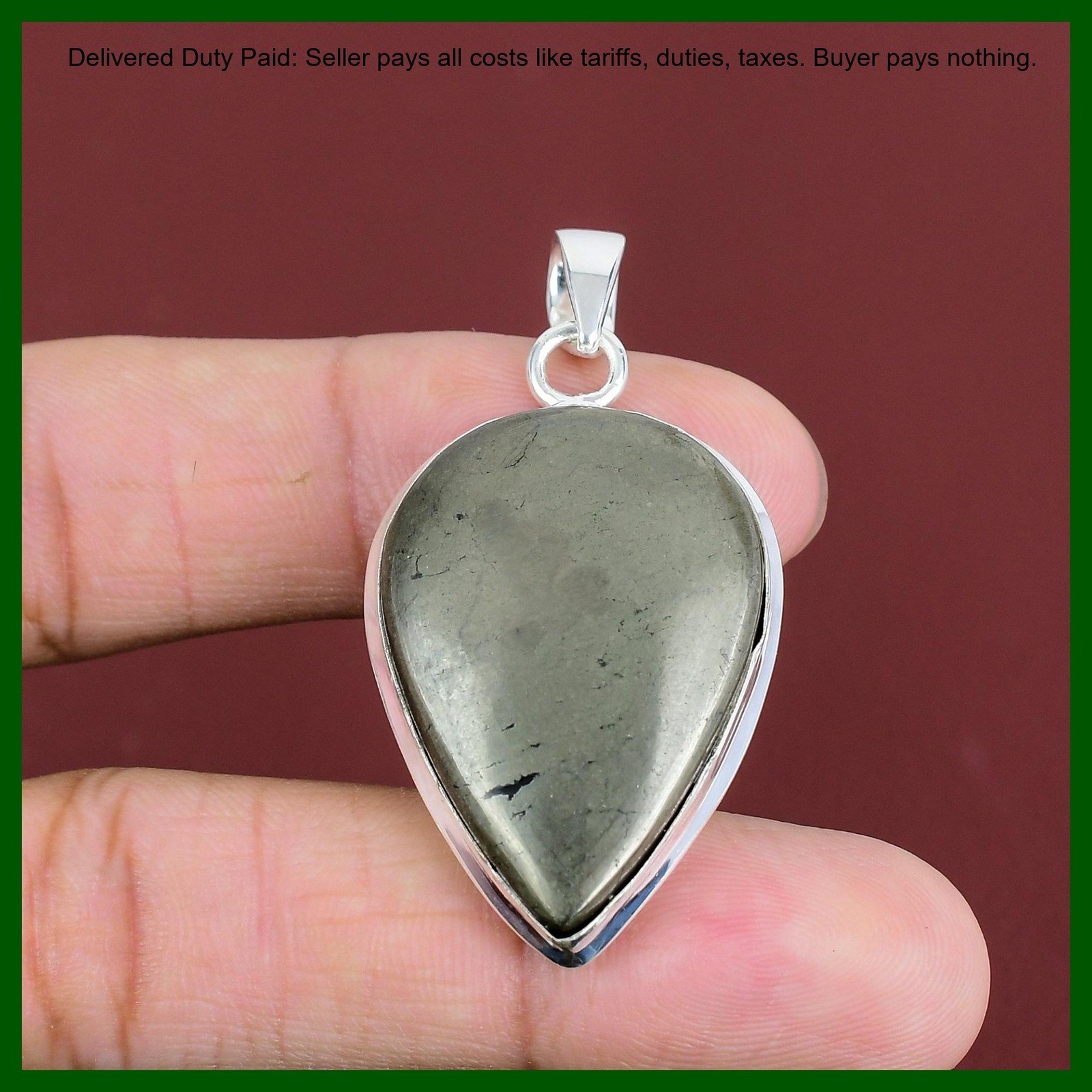 925 Silver Pear Pyrite Gemstone Solar Chakra Engagement Birthday Pendant Jewelry