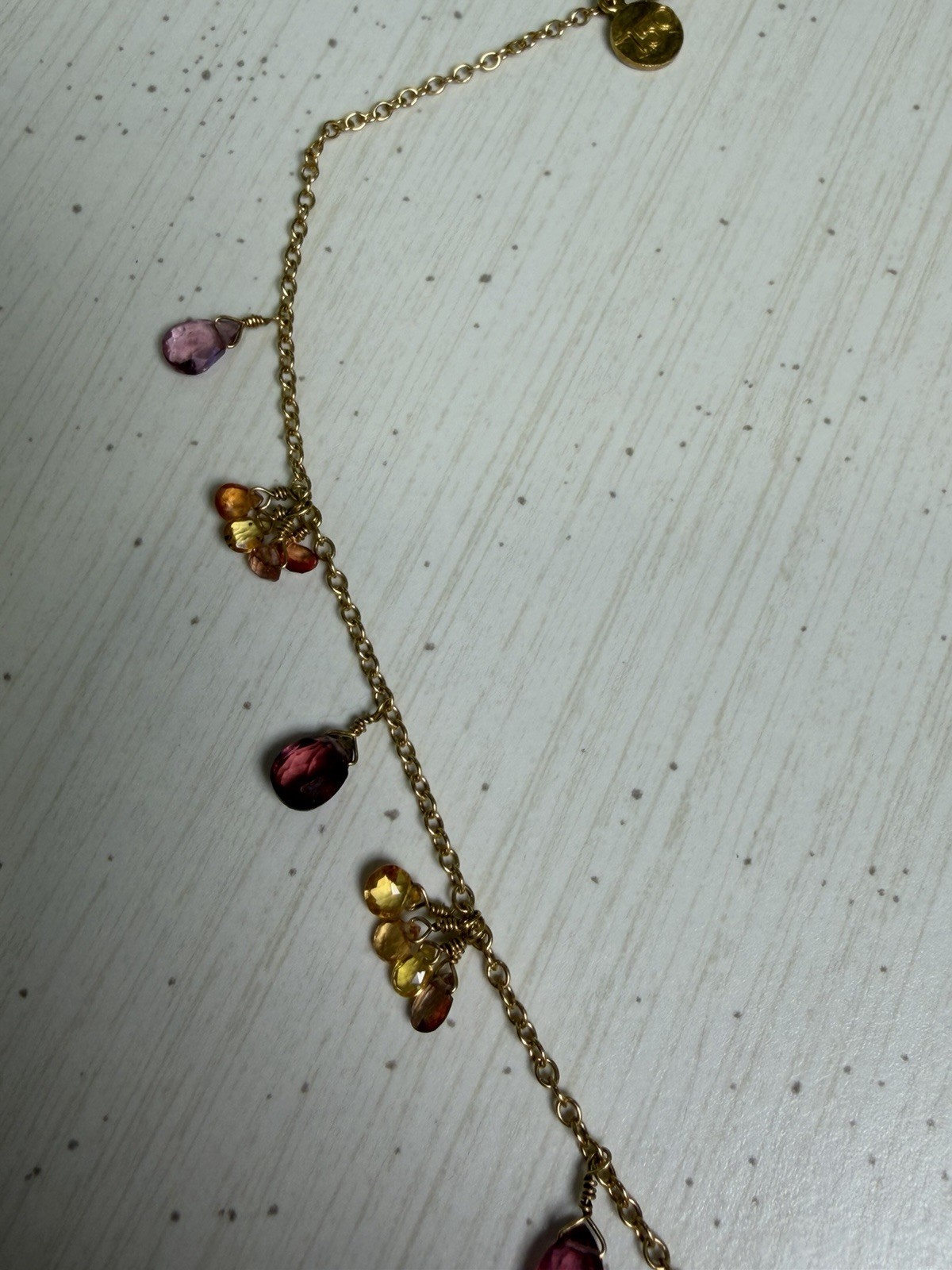 18kt Solid Yellow Gold Multi-Gemstone Fringe Briolette Tourmaline Necklace, 11 g