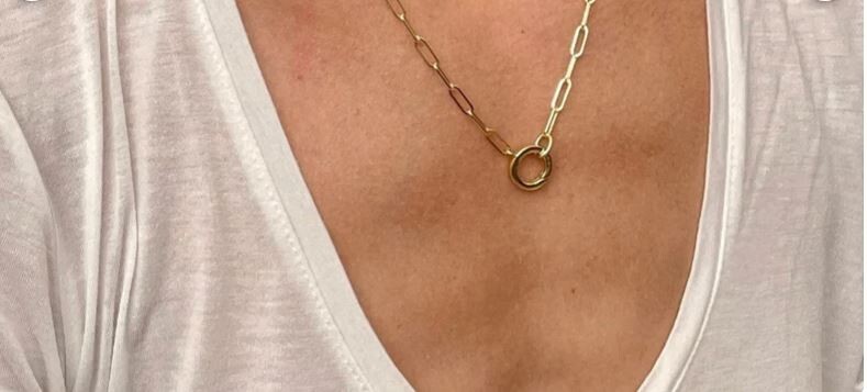 14k Yellow Gold Charm Clasp PAPERCLIP Link Chain Necklace 18 Inch 4 grams 3.2MM