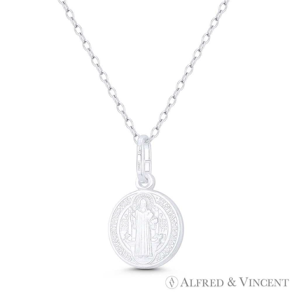 St. Benedict of Nursia & Cross 925 Sterling Silver Reversible 12mm Medal Pendant