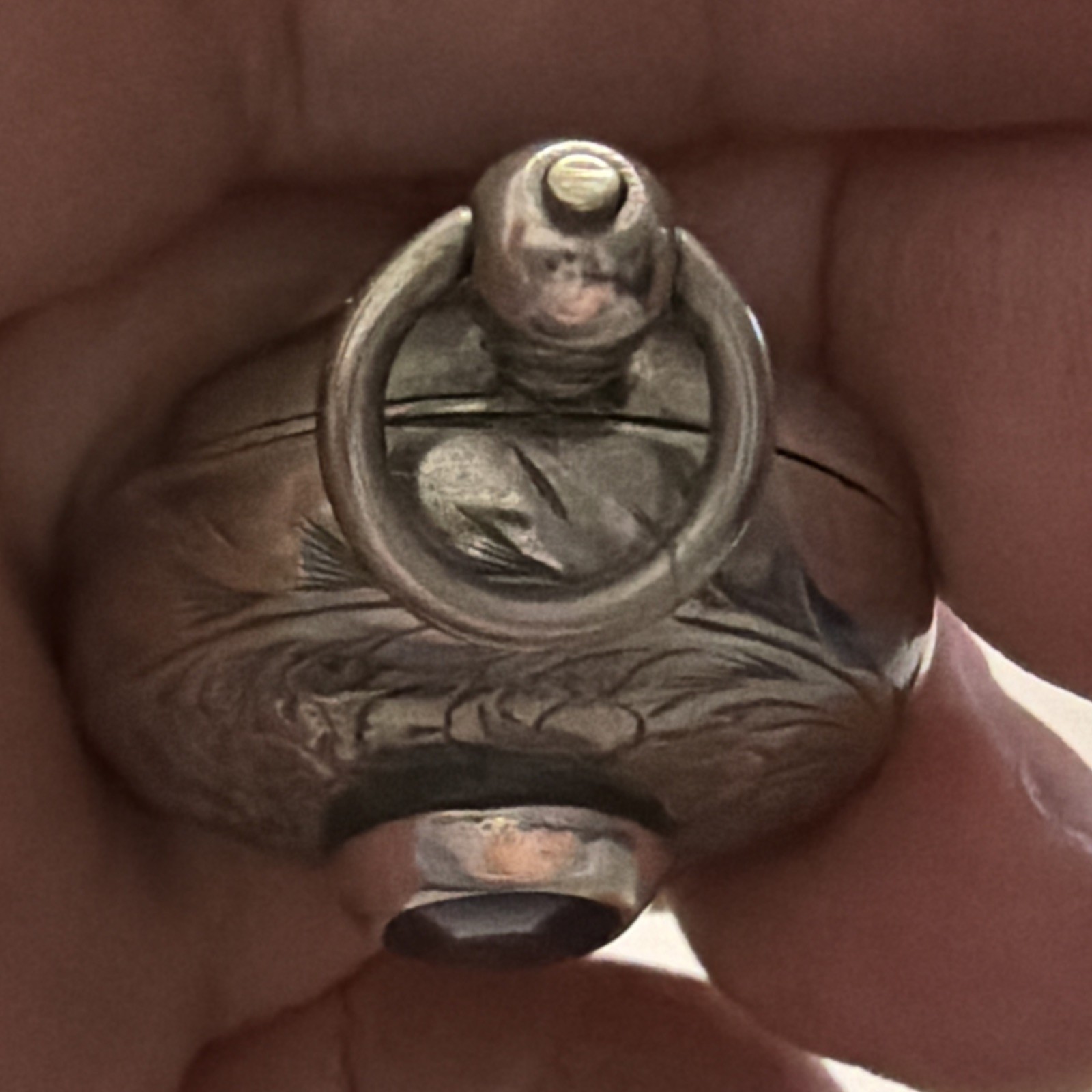 Vintage Albo Silver Locket/pendant With Black Oynx Stone And Engraved Detailing