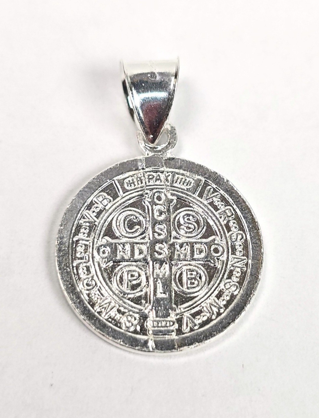 St Benedict Medal Pendant Round 925 Sterling Silver San Benito Charm 24mm