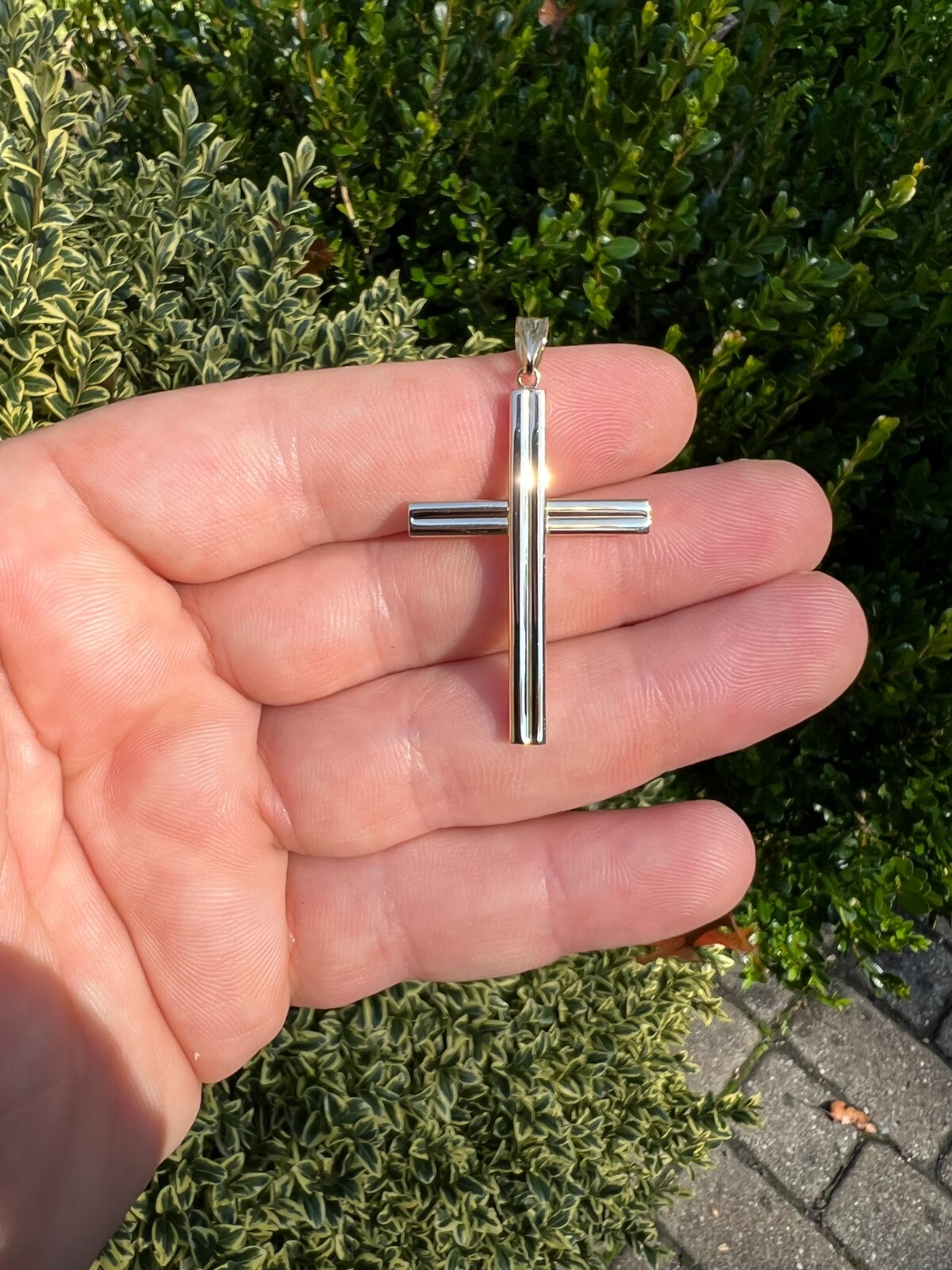 Real 14k Yellow Gold Plain Cross Crucifix Pendant Necklace Mens Ladies Large