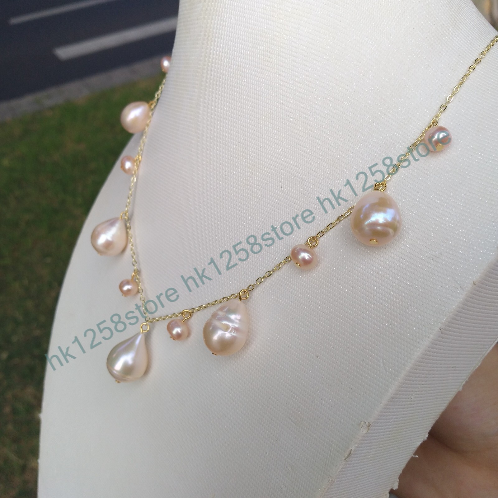 18″ Natural South Sea Genuine Pink Purple Pearl Necklace Pendant 14k Gold P